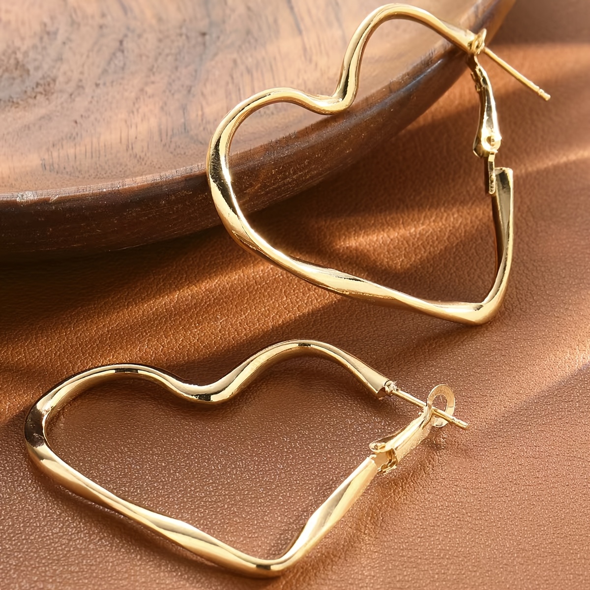 Golden and Silvery Large Peach Heart Earrings